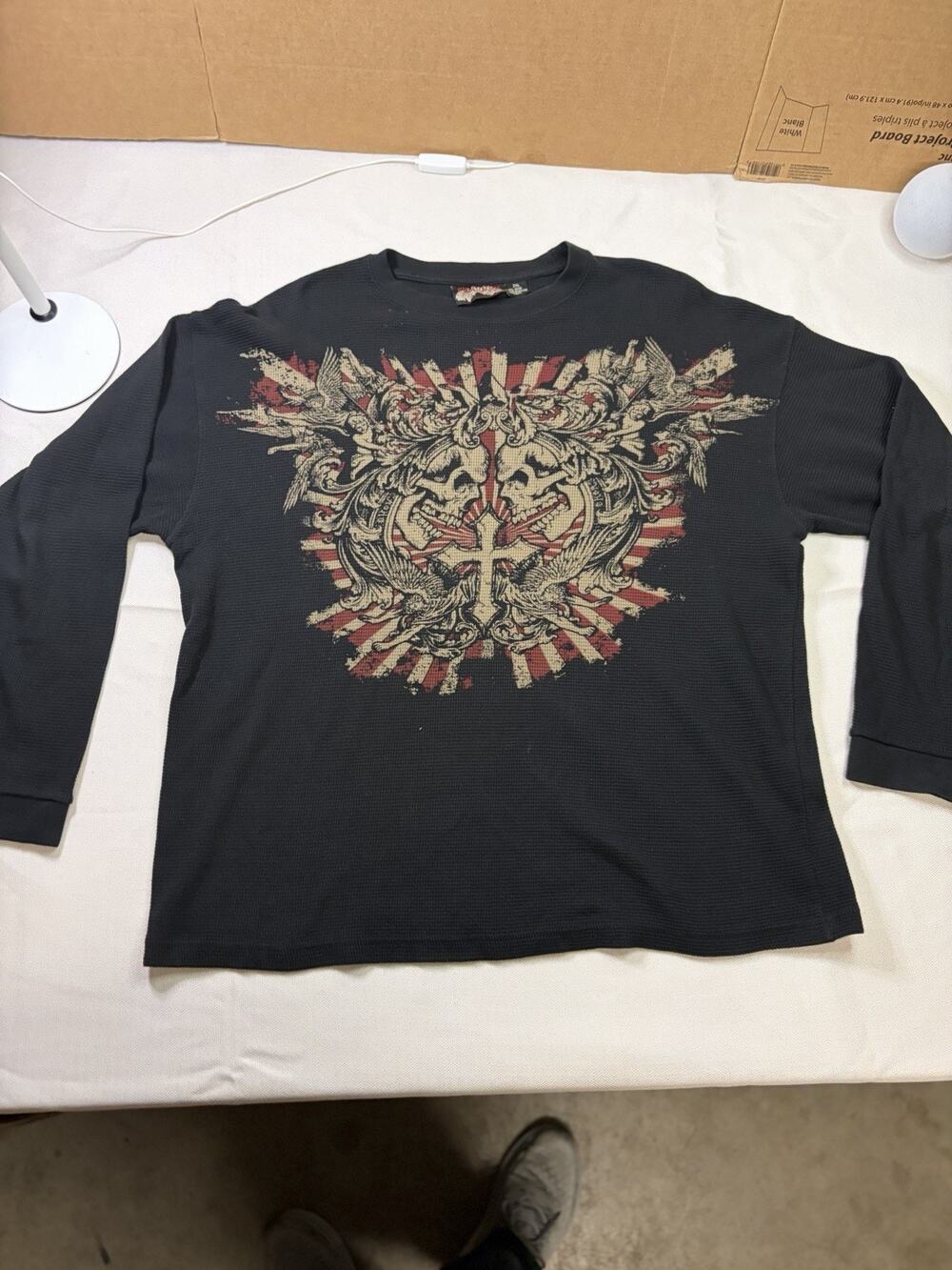 Evolution In Design Thermal Shirt Mens 2XL Black Skull Cross Eagle Y2K Goth